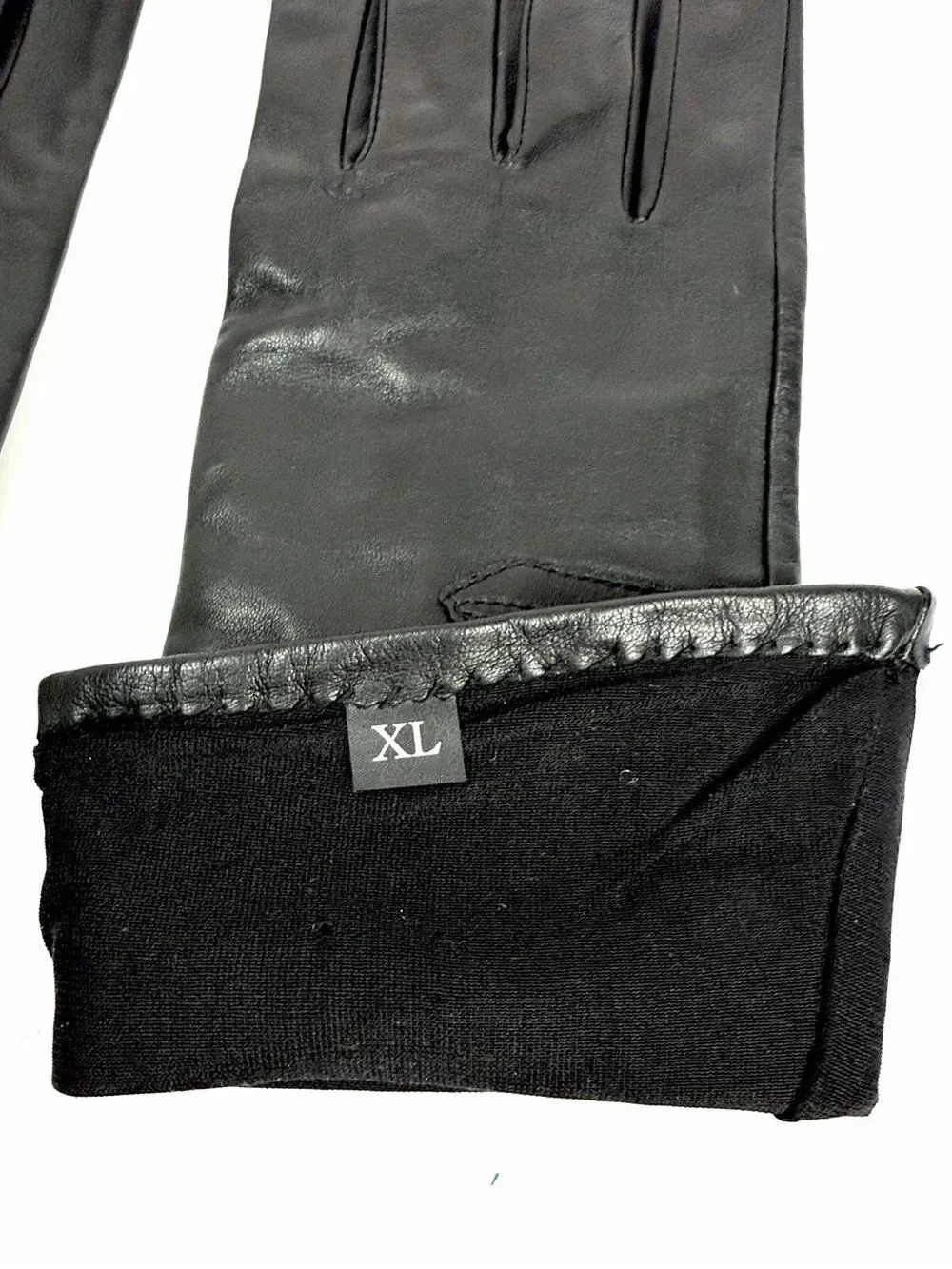 Mercer & Madison Black Leather Gloves Silk Lined XL 12” Long Brass Stud Accent